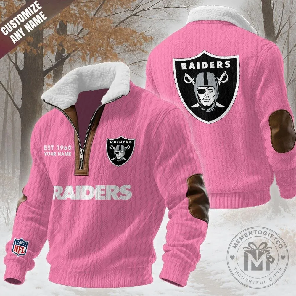 Las Vegas Raiders NFL Football Team Cable Knit Quarter-Zip Fleece Collar Sweatshirt 11 Las Vegas Raiders NFL Football Team Cable Knit Quarter-Zip Fleece Collar Sweatshirt