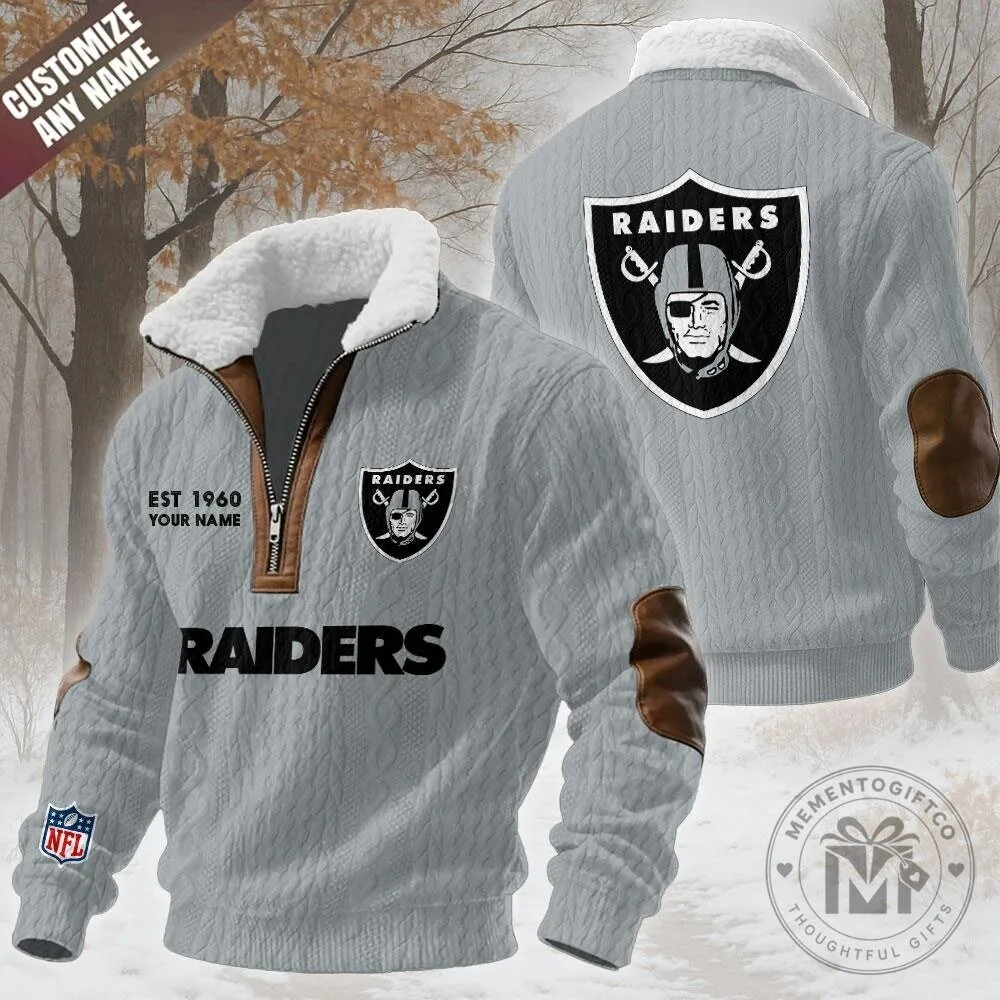 Las Vegas Raiders NFL Football Team Cable Knit Quarter-Zip Fleece Collar Sweatshirt 12 Las Vegas Raiders NFL Football Team Cable Knit Quarter-Zip Fleece Collar Sweatshirt