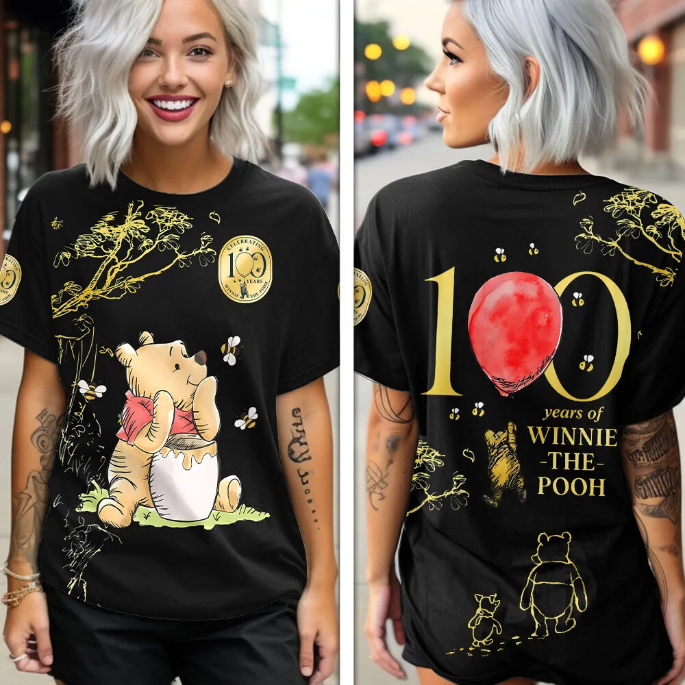 Winnie the Pooh 100 Years Celebration Black Graphic T-Shirt