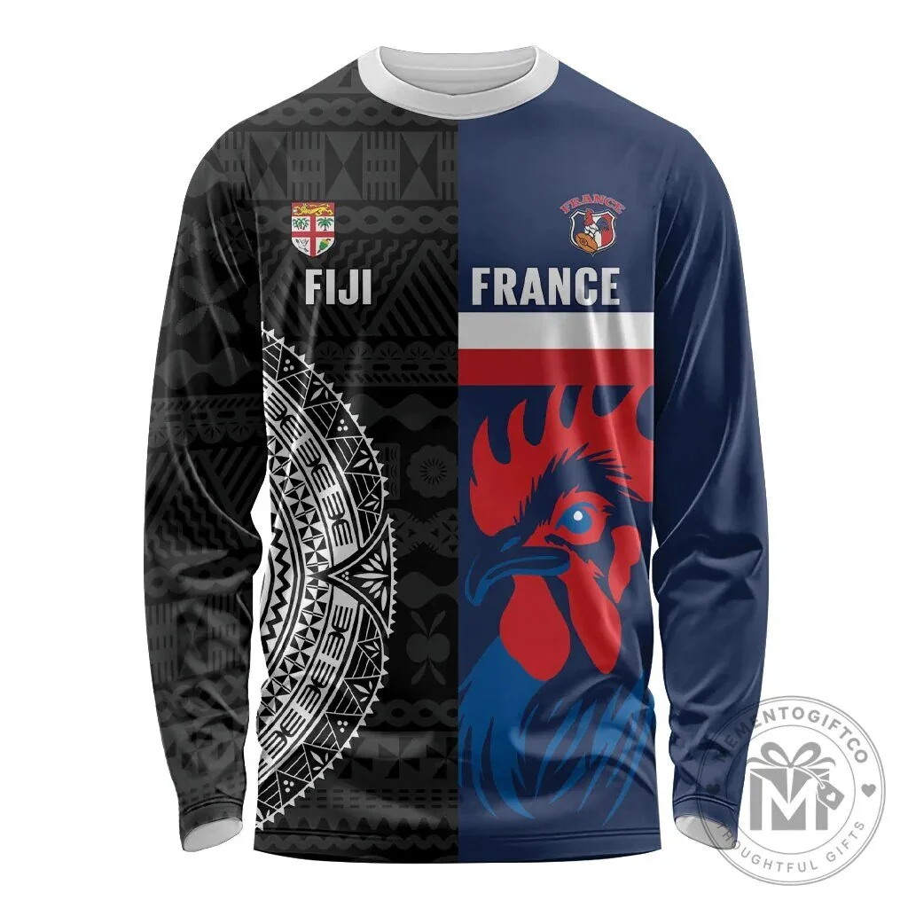 Fiji and France Rugby Long Sleeve Shirt Flying Fijian Les Bleus Together