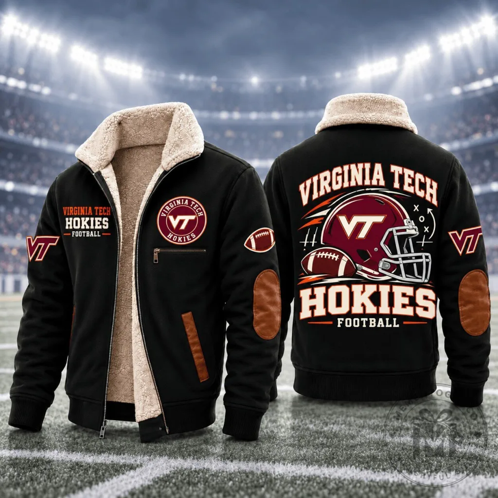 Virginia Tech Hokies Football Team Logo Sherpa Fleece Jacket Virginia Tech Hokies Football Team Logo Sherpa Fleece Jacket