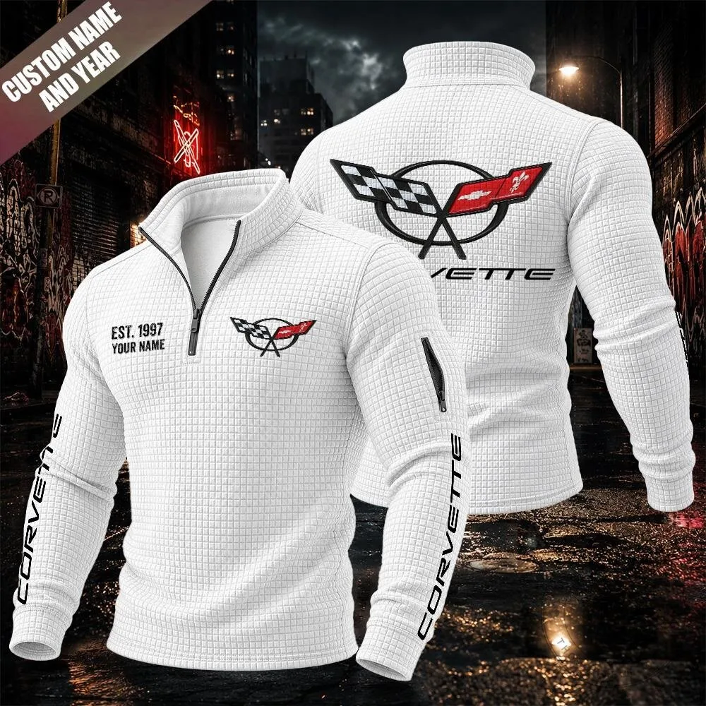 Corvette C5 Flags Logo Custom Name Quarter-Zip Pullover Sweatshirt