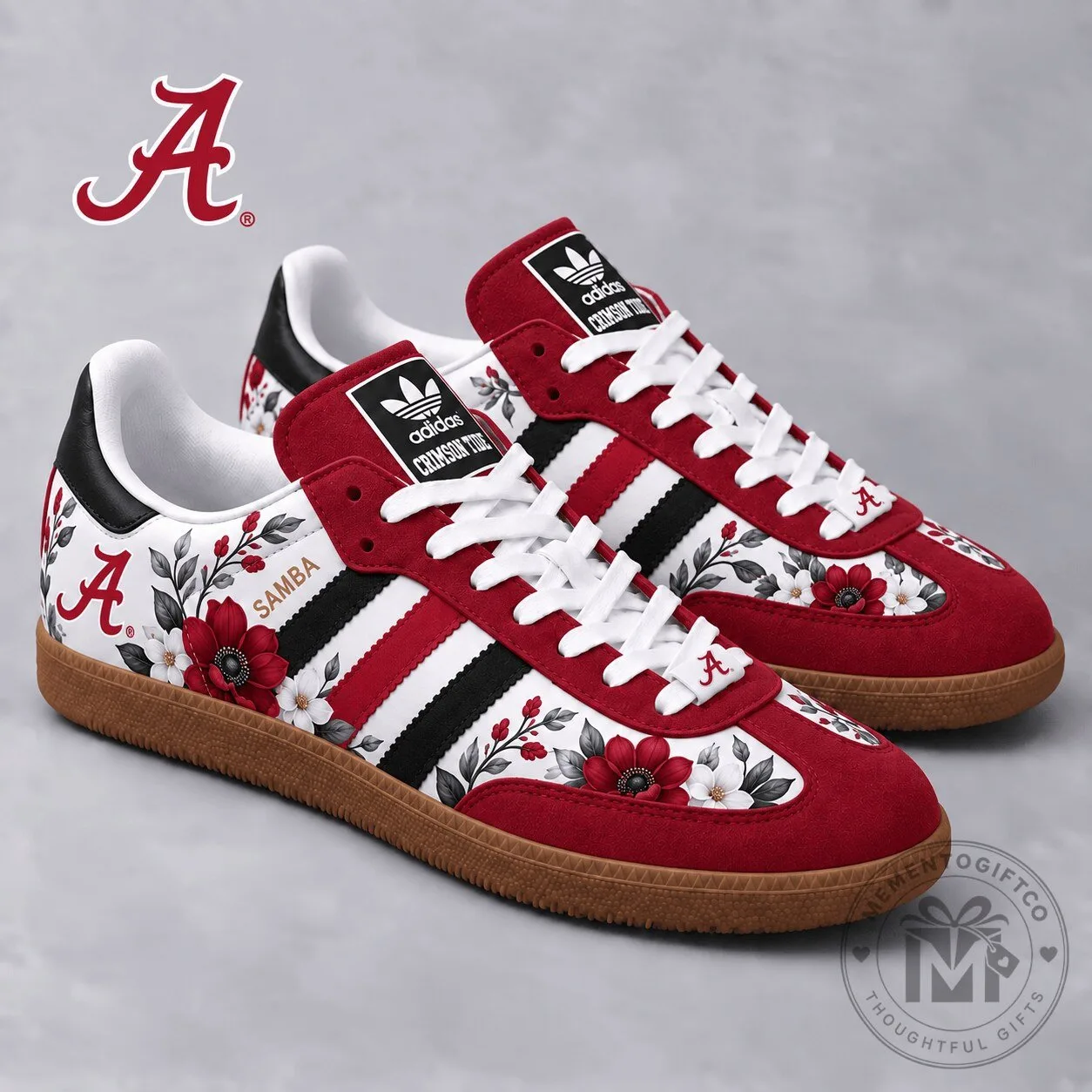 Alabama Crimson Tide Floral Pattern Red and White Samba Shoes