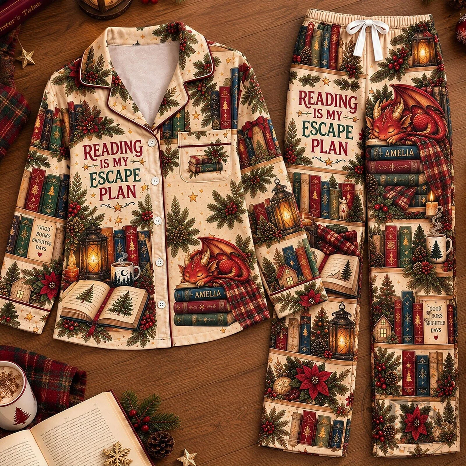 Mystical Dragon Library Reading Is My Escape Plan Personalized Pajama Set 6 Mystical Dragon Library Reading Is My Escape Plan Personalized Pajama Set