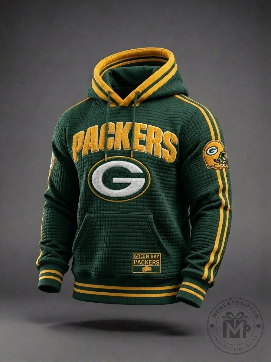 Green Bay Packers Quilted Pullover Hoodie with Embroidered Logo