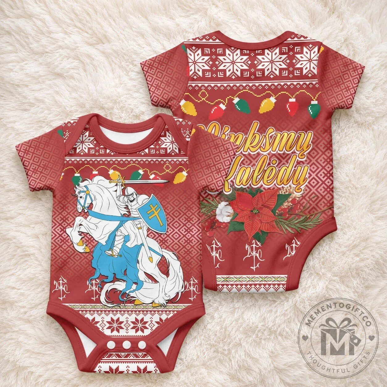Lithuanian Vytis Christmas Baby Onesie Ugly Sweater Style 4 Lithuanian Vytis Christmas Baby Onesie Ugly Sweater Style