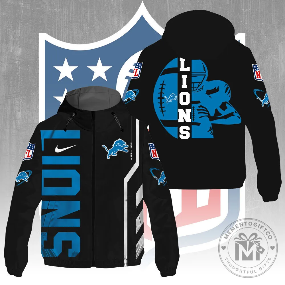 Detroit Lions National Football League Black and Blue Full-Zip Hooded Jacket