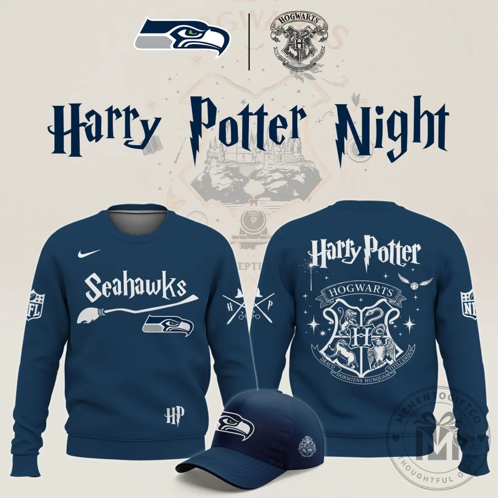 Seattle Seahawks Harry Potter Night Hogwarts Crest Navy Blue Sweatshirt Seattle Seahawks Harry Potter Night Hogwarts Crest Navy Blue Sweatshirt