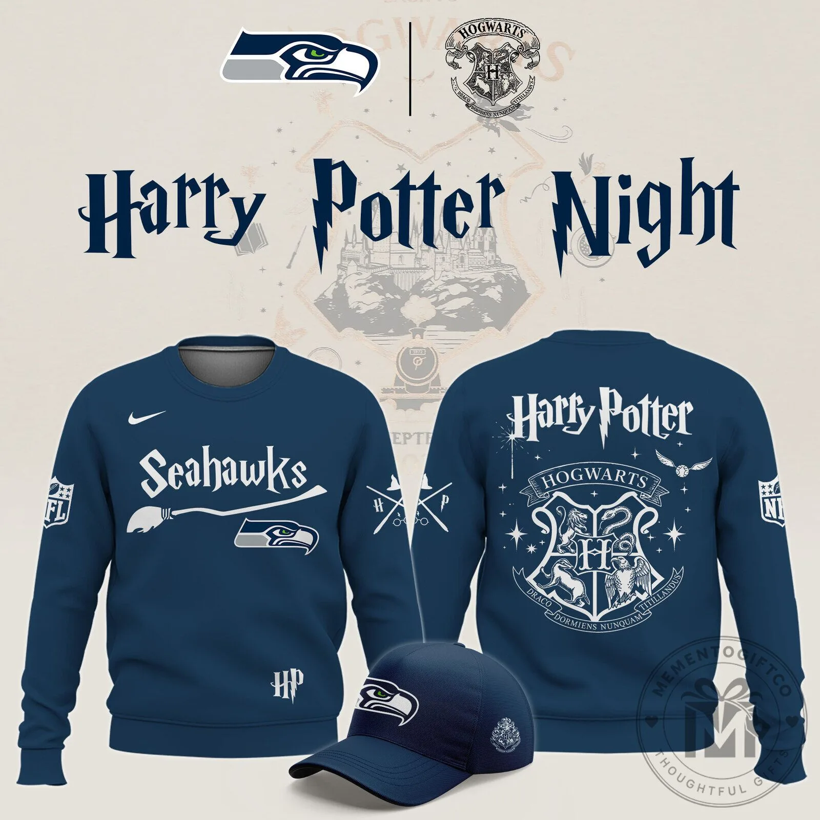Seattle Seahawks Harry Potter Night Hogwarts Crest Navy Blue Sweatshirt 2 Seattle Seahawks Harry Potter Night Hogwarts Crest Navy Blue Sweatshirt