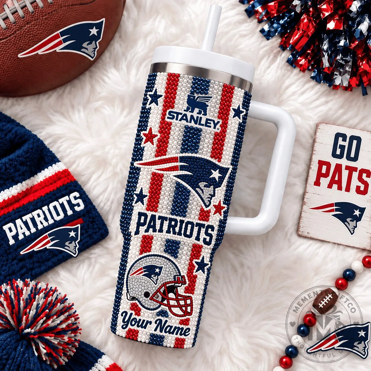 New England Patriots NFL Football Stanley Tumbler with Handle and Straw