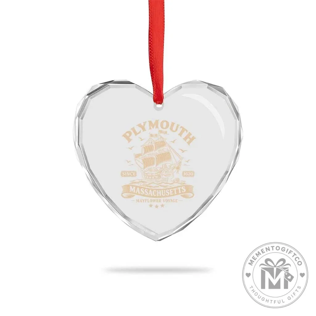 Plymouth Massachusetts Mayflower Voyage Since 1620 Heart Crystal Glass Ornament 8 Plymouth Massachusetts Mayflower Voyage Since 1620 Heart Crystal Glass Ornament