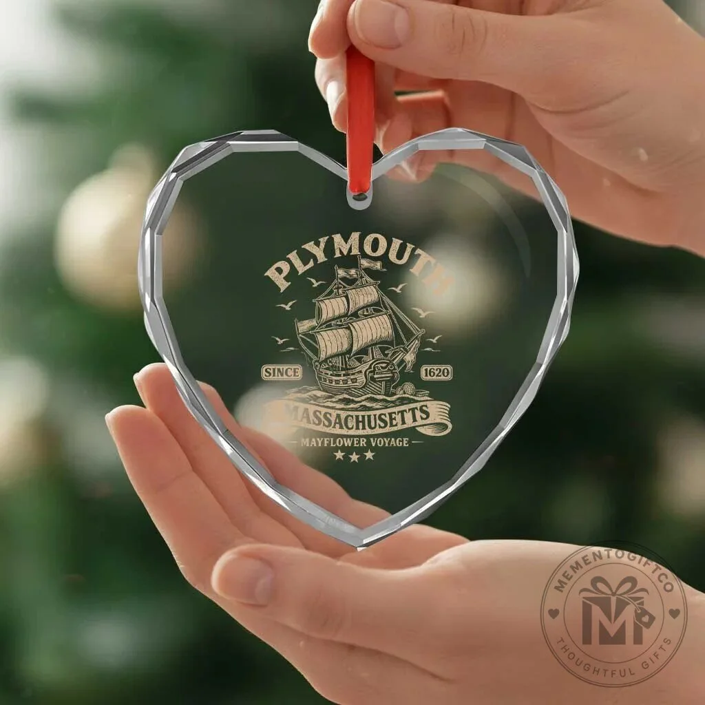 Plymouth Massachusetts Mayflower Voyage Since 1620 Heart Crystal Glass Ornament 9 Plymouth Massachusetts Mayflower Voyage Since 1620 Heart Crystal Glass Ornament