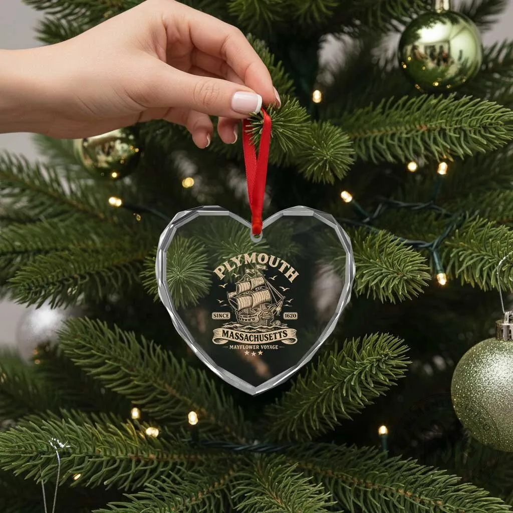 Plymouth Massachusetts Mayflower Voyage Since 1620 Heart Crystal Glass Ornament 10 Plymouth Massachusetts Mayflower Voyage Since 1620 Heart Crystal Glass Ornament