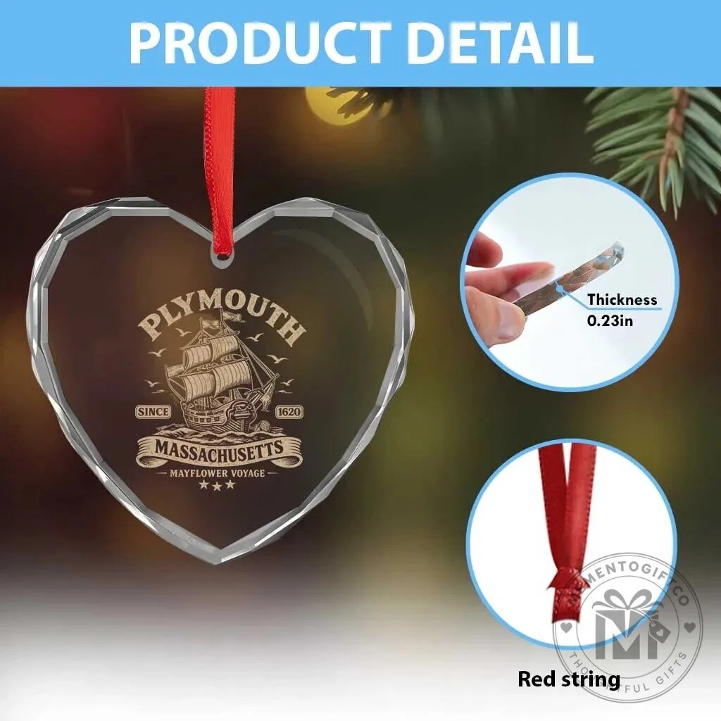 Plymouth Massachusetts Mayflower Voyage Since 1620 Heart Crystal Glass Ornament 11 Plymouth Massachusetts Mayflower Voyage Since 1620 Heart Crystal Glass Ornament