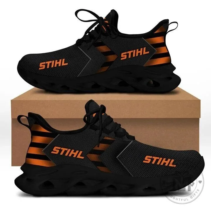 Stihl Black and Orange Striped Pattern Athletic Sneakers Shoes