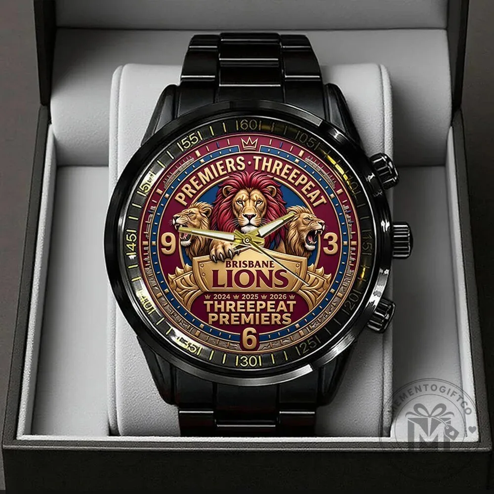 Black Stainless Steel Watch for Brisbane Lions Threepeat Premiers