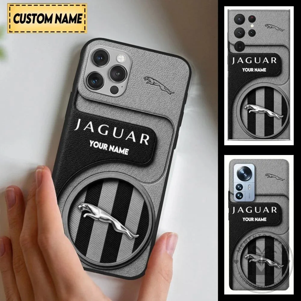 Jaguar Car Logo Custom Name Personalized Black and Gray Phone Case