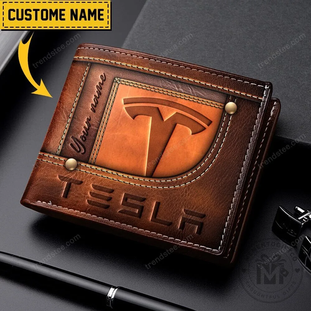 Tesla Custom Name Brown Leather Wallet