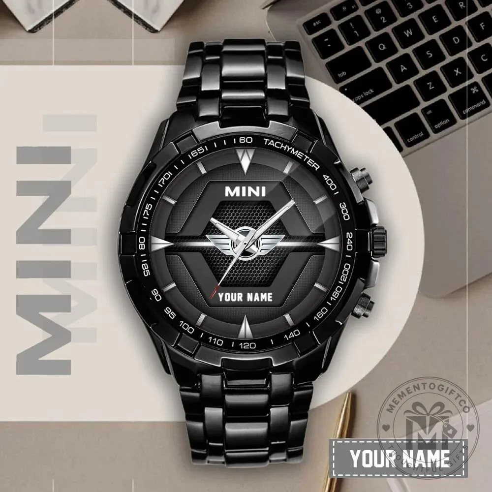 Mini Cooper Car Logo Custom Name Elegant Fashion Black Watch