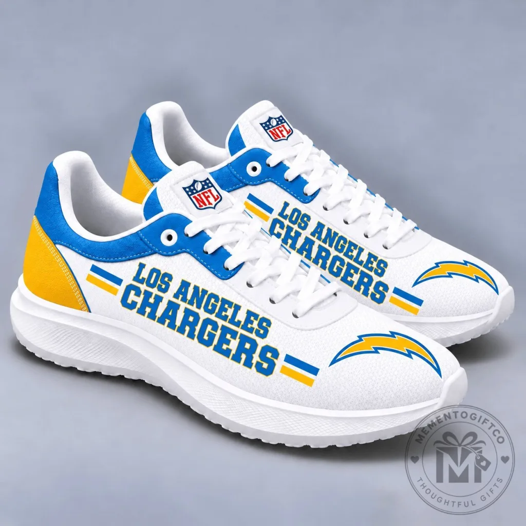 Los Angeles Chargers NFL Team Logo White Blue Yellow Sport Sneakers Los Angeles Chargers NFL Team Logo White Blue Yellow Sport Sneakers