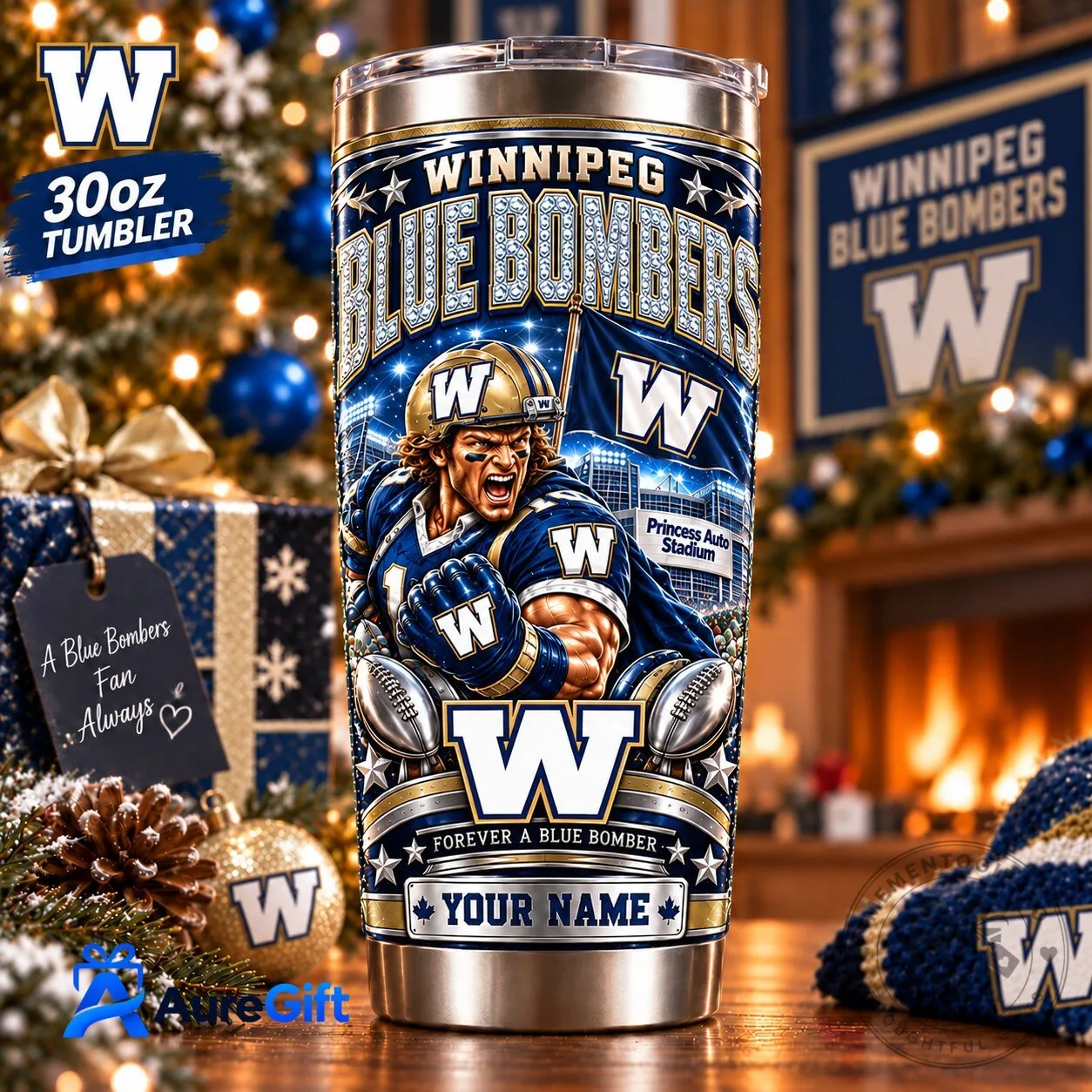 Winnipeg Blue Bombers CFL Football Personalized Name Stainless Steel Tumbler
