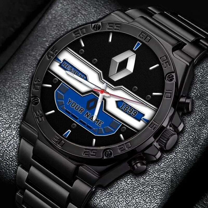Renault Custom Name Black Stainless Steel Watch for Men and Women