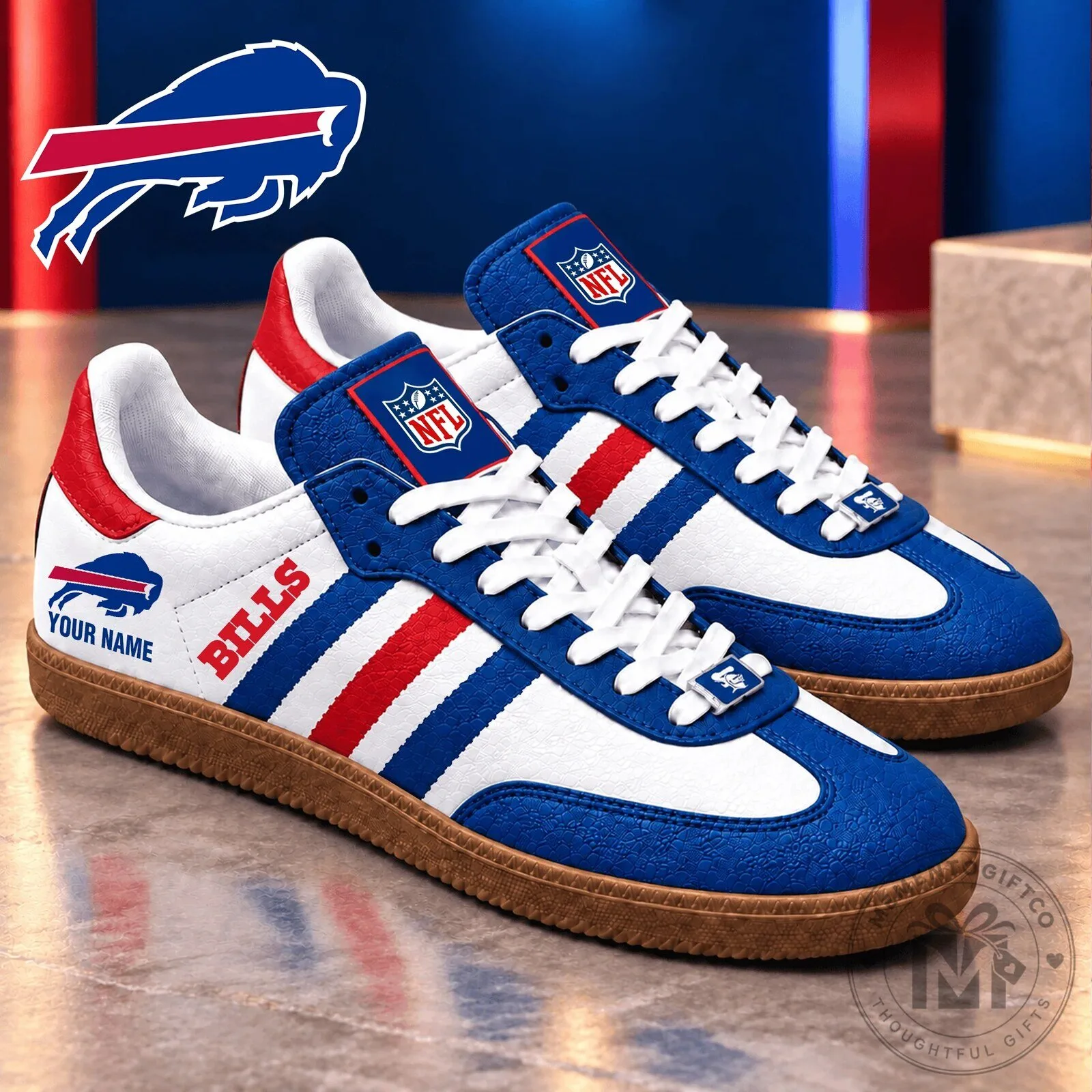Buffalo Bills NFL Custom Name White Blue Red Stripe Shoes