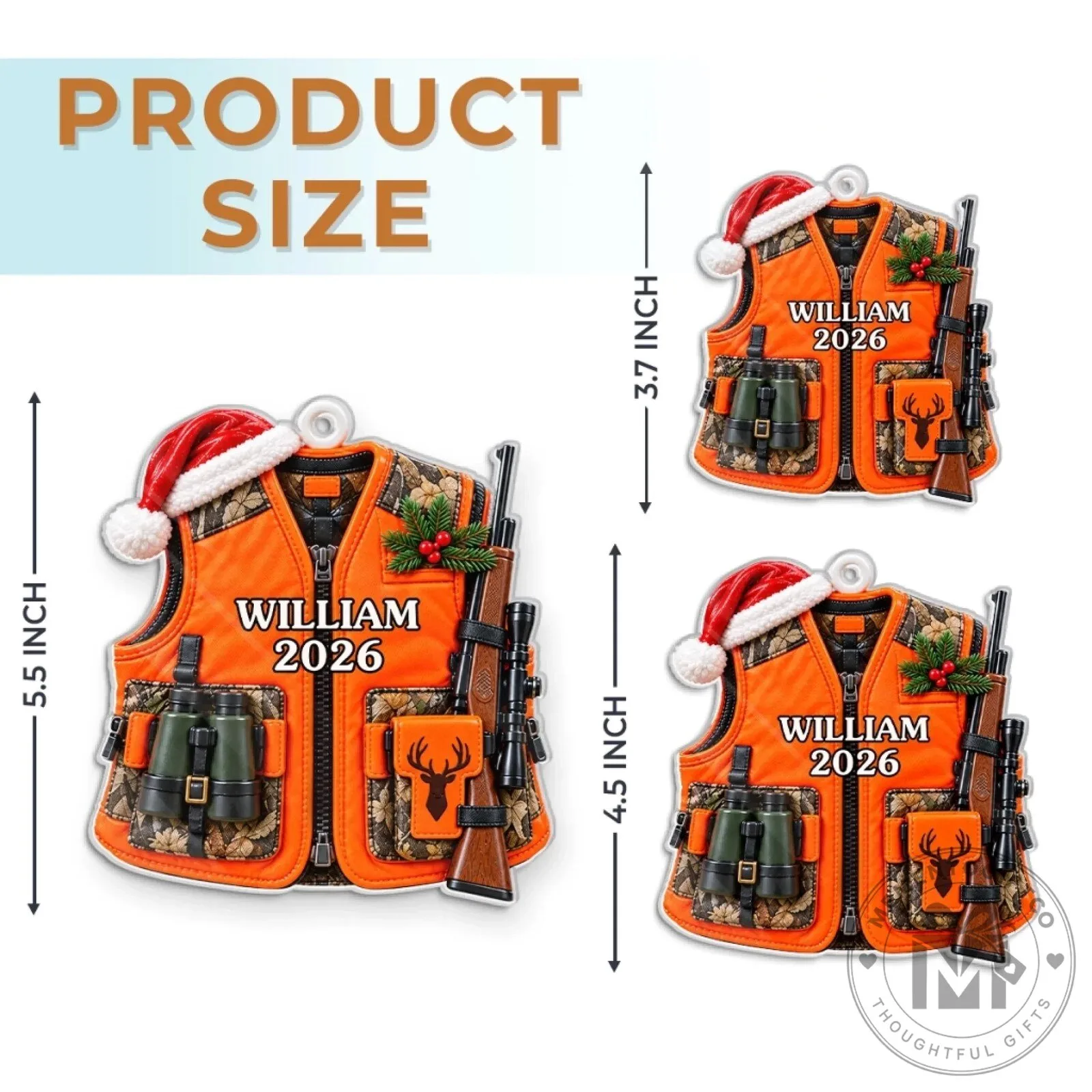 Personalized Hunter Orange Vest Christmas Ornament with Rifle and Binoculars 14 Personalized Hunter Orange Vest Christmas Ornament with Rifle and Binoculars