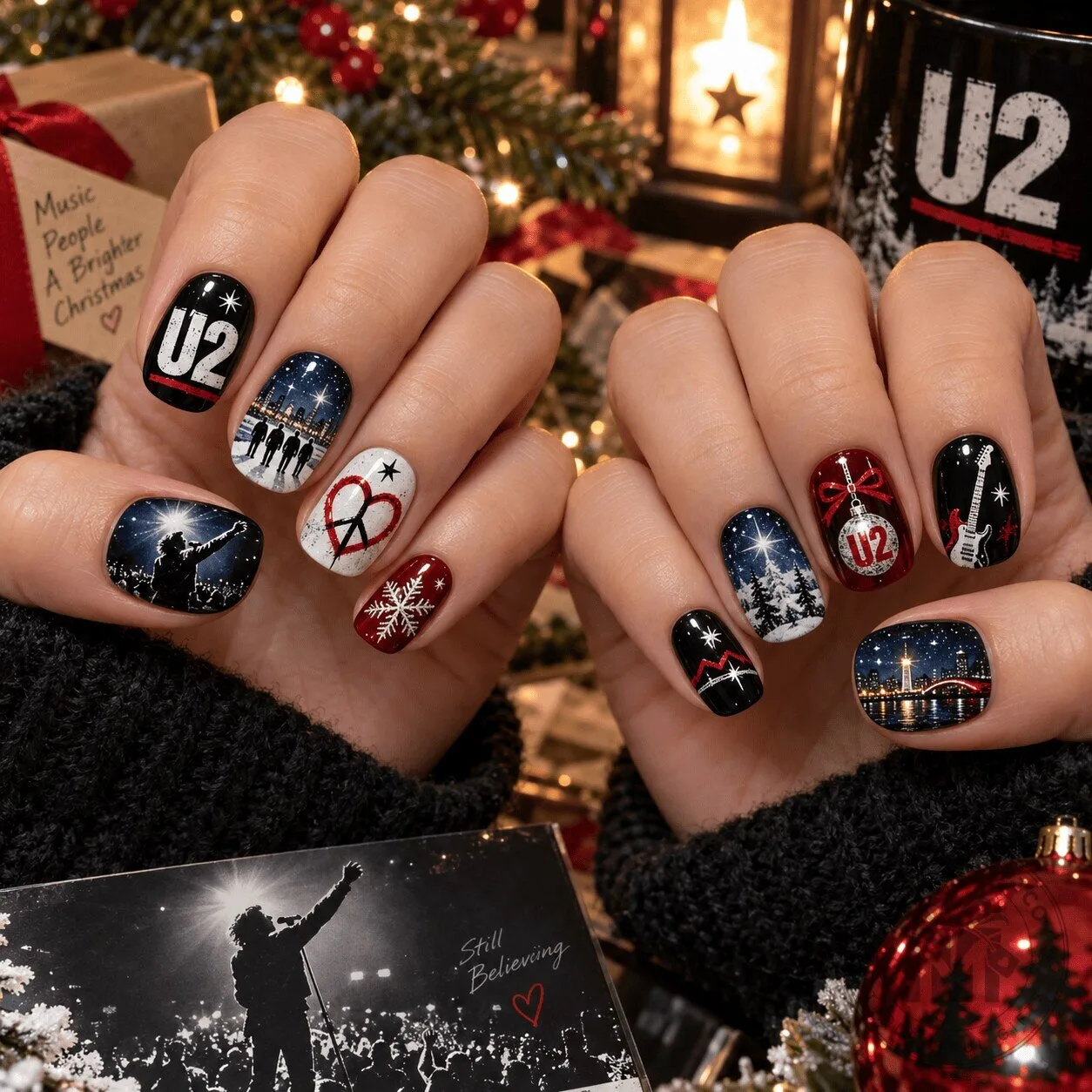 U2 Christmas Holiday Music Band Press On Nails Set