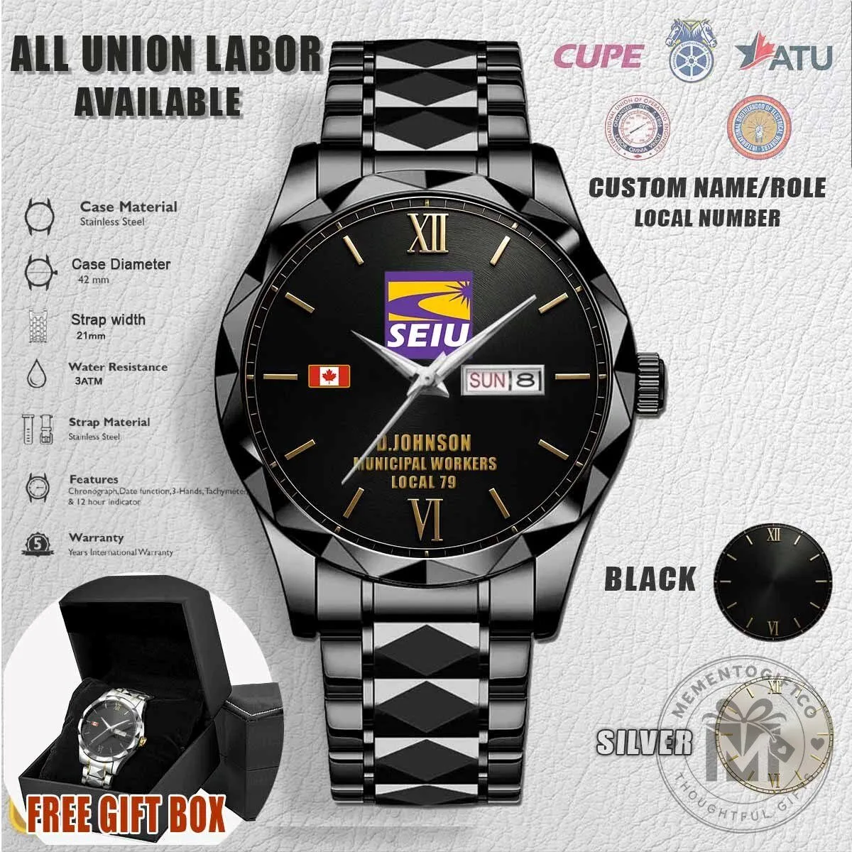SEIU Service Employees International Union Stainless Steel Watch