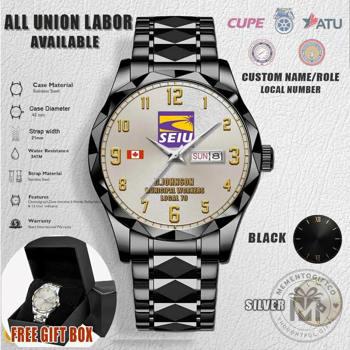 SEIU Service Employees International Union Stainless Steel Watch 8 SEIU Service Employees International Union Stainless Steel Watch
