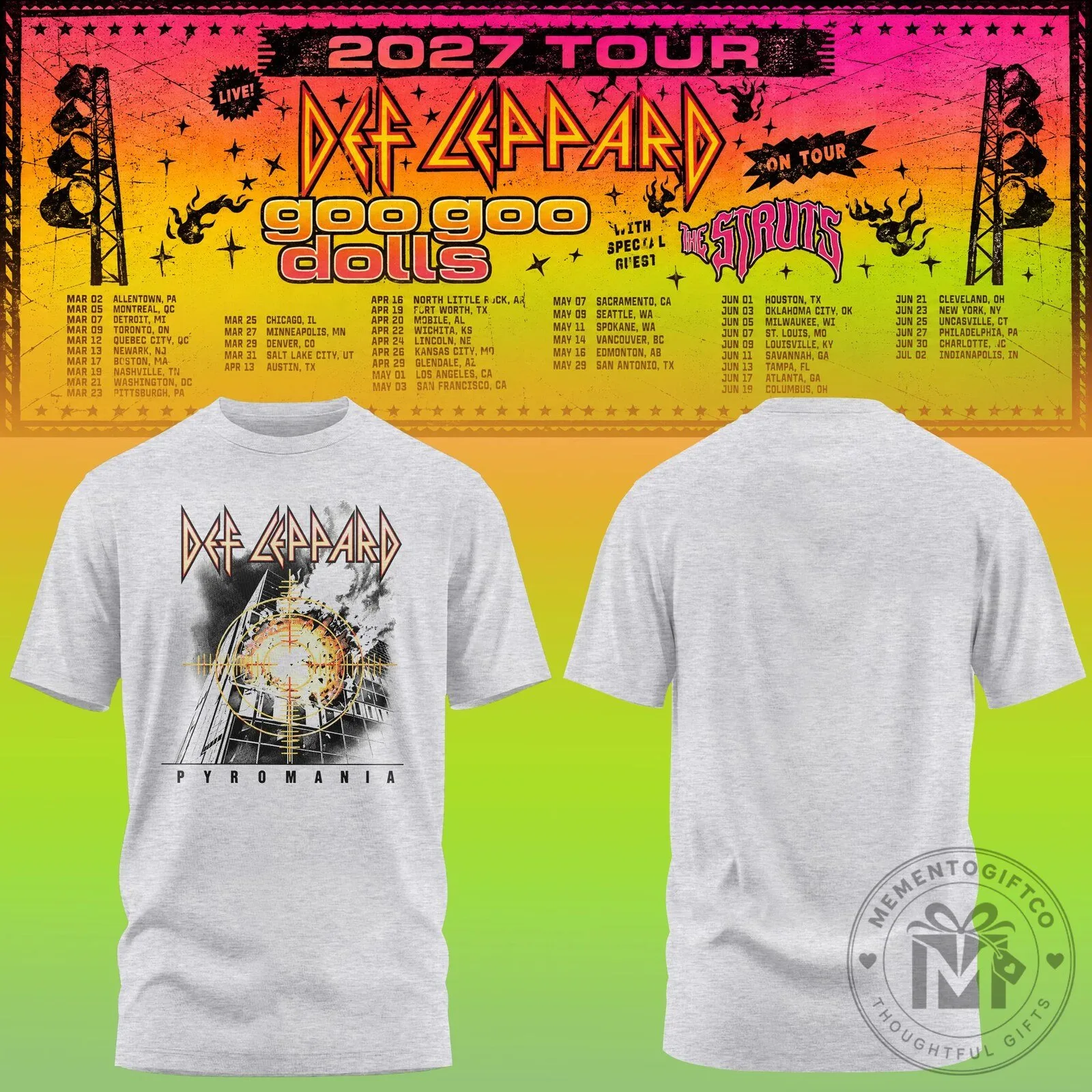Def Leppard 2027 Tour Pyromania Concert Band Music T-Shirt