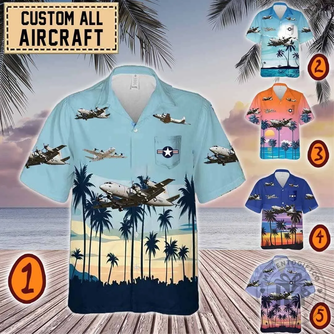 Lockheed P-3 Orion Aircraft Tropical Beach Hawaiian Shirt