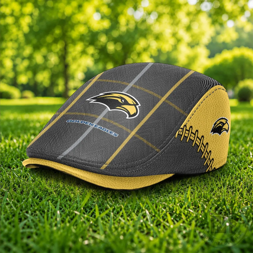 Southern Miss Golden Eagles Plaid Pattern Golf Flat Cap Southern Miss Golden Eagles Plaid Pattern Golf Flat Cap