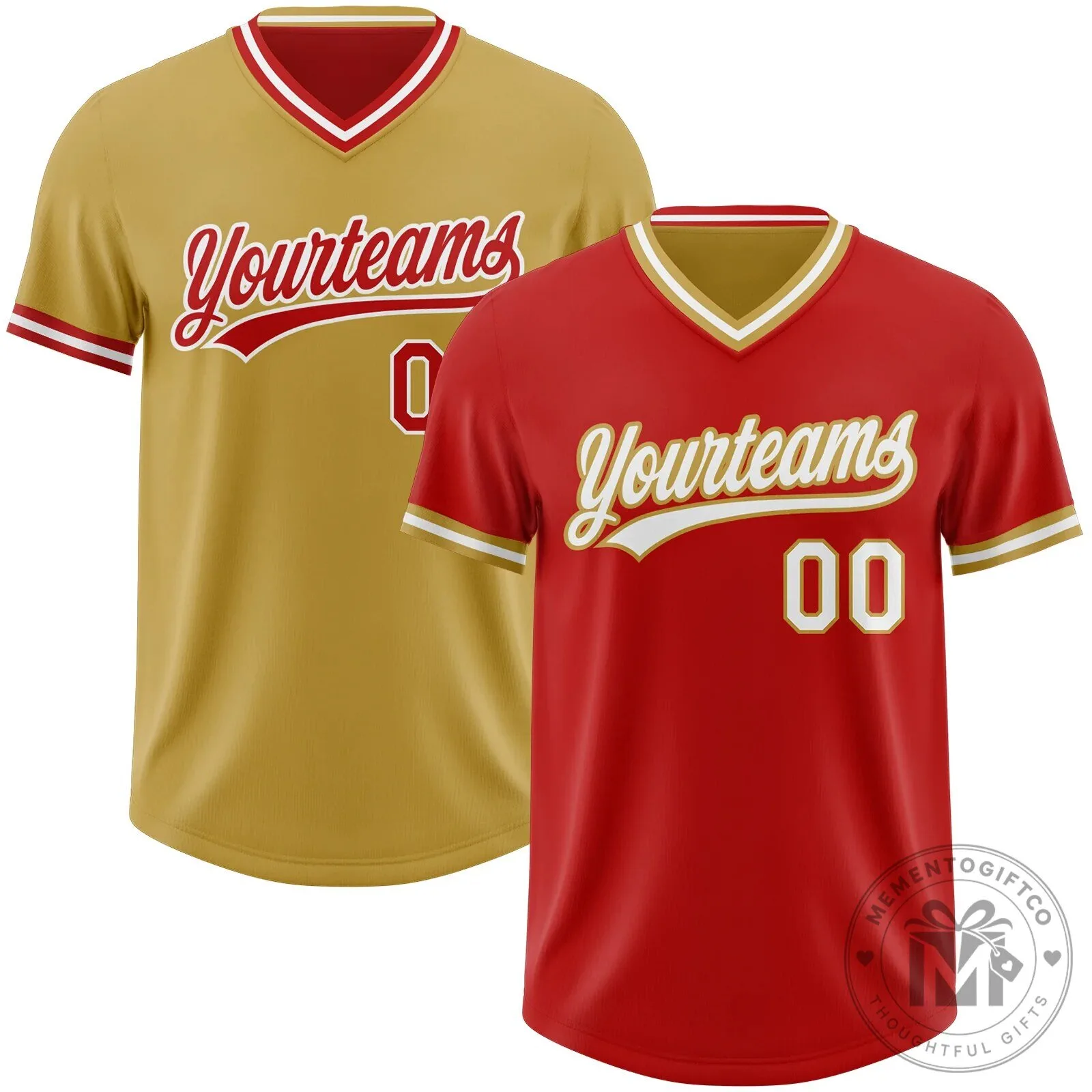 Custom Red and Gold Reversible Baseball Team Jersey Shirt