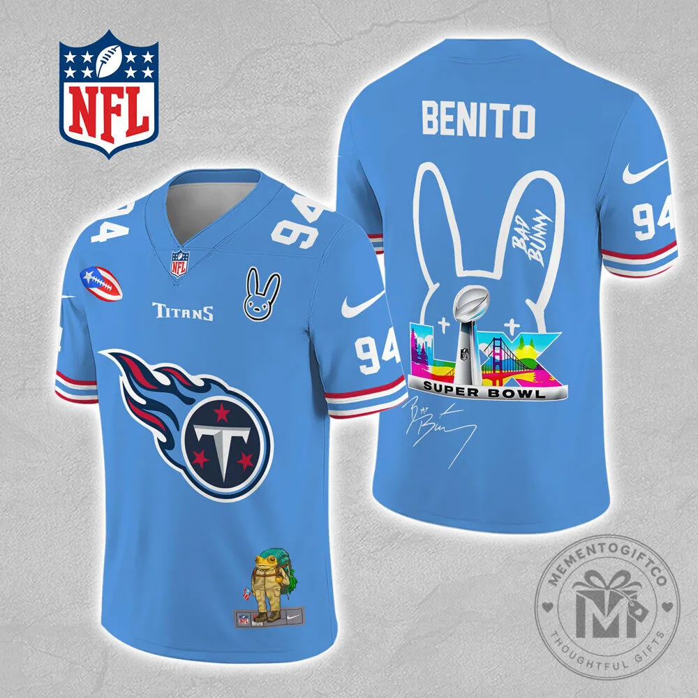 Tennessee Titans Football Jersey Bad Bunny Super Bowl Logo