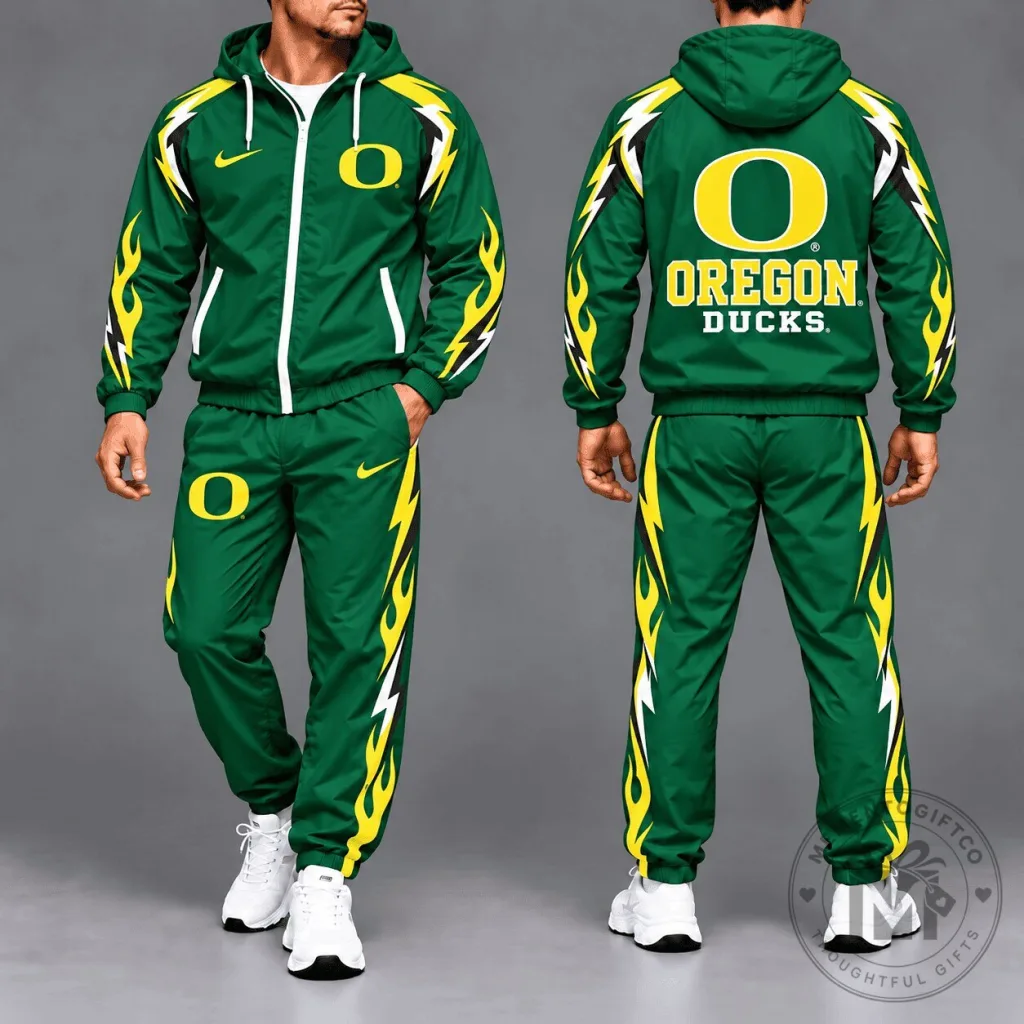 Oregon Ducks NCAA Full-Zip Performance Tracksuit Jacket and Pants Set Oregon Ducks NCAA Full-Zip Performance Tracksuit Jacket and Pants Set