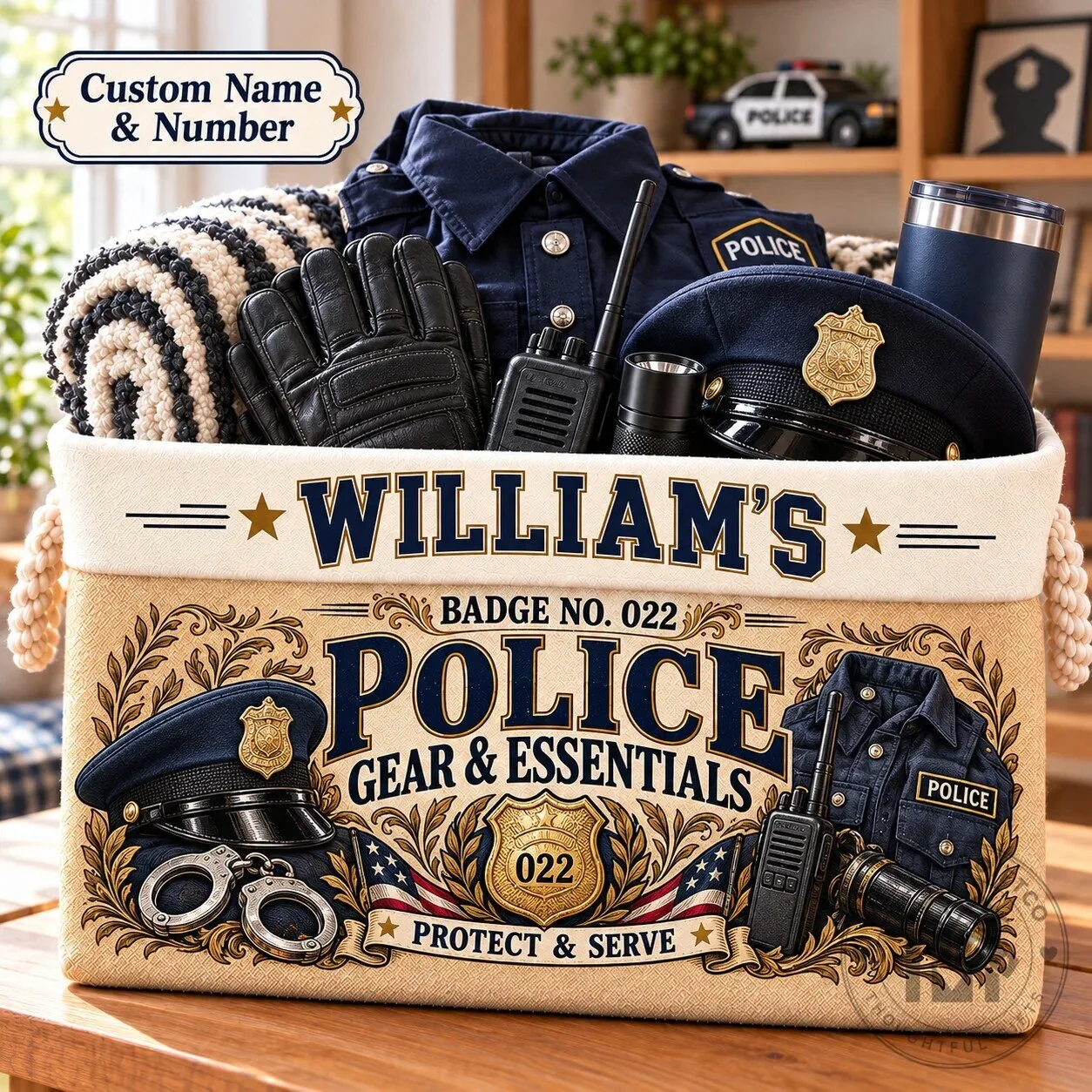 Personalized Police Officer Storage Basket, Custom Law Enforcement Gear Organizer