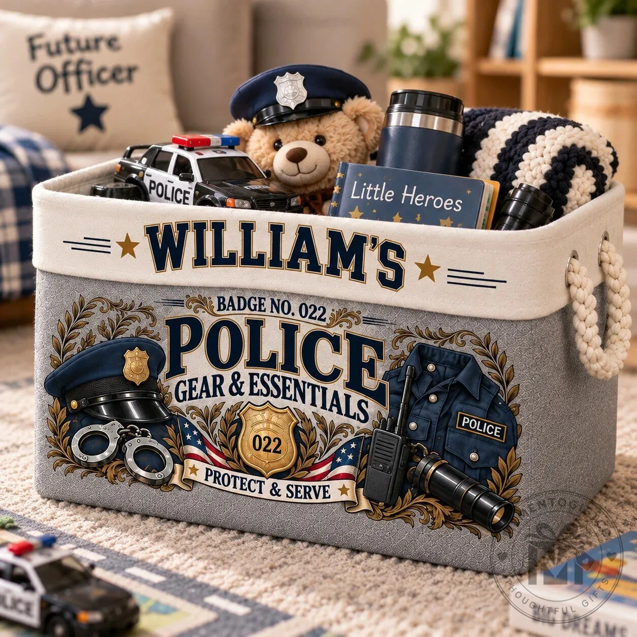 Personalized Police Officer Storage Basket, Custom Law Enforcement Gear Organizer 6 Personalized Police Officer Storage Basket, Custom Law Enforcement Gear Organizer