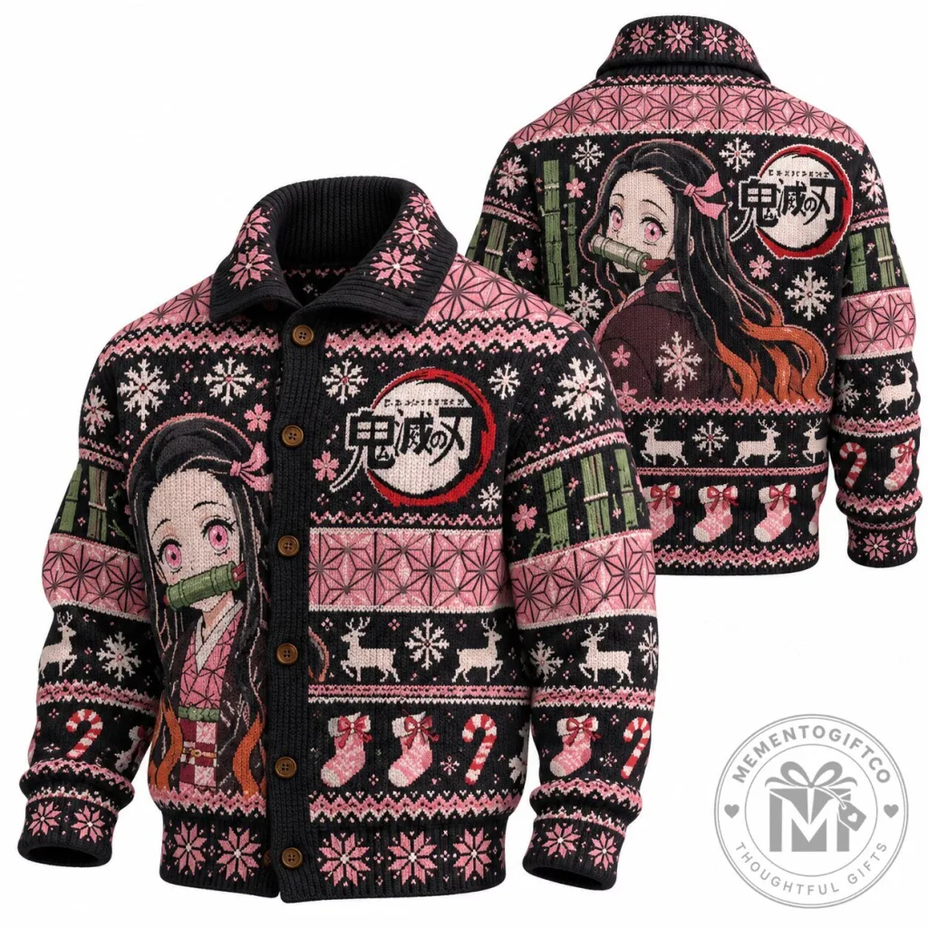 Nezuko Kamado Anime Cardigan for Christmas - Ugly Sweater from Demon Slayer Series Nezuko Kamado Anime Cardigan for Christmas - Ugly Sweater from Demon Slayer Series