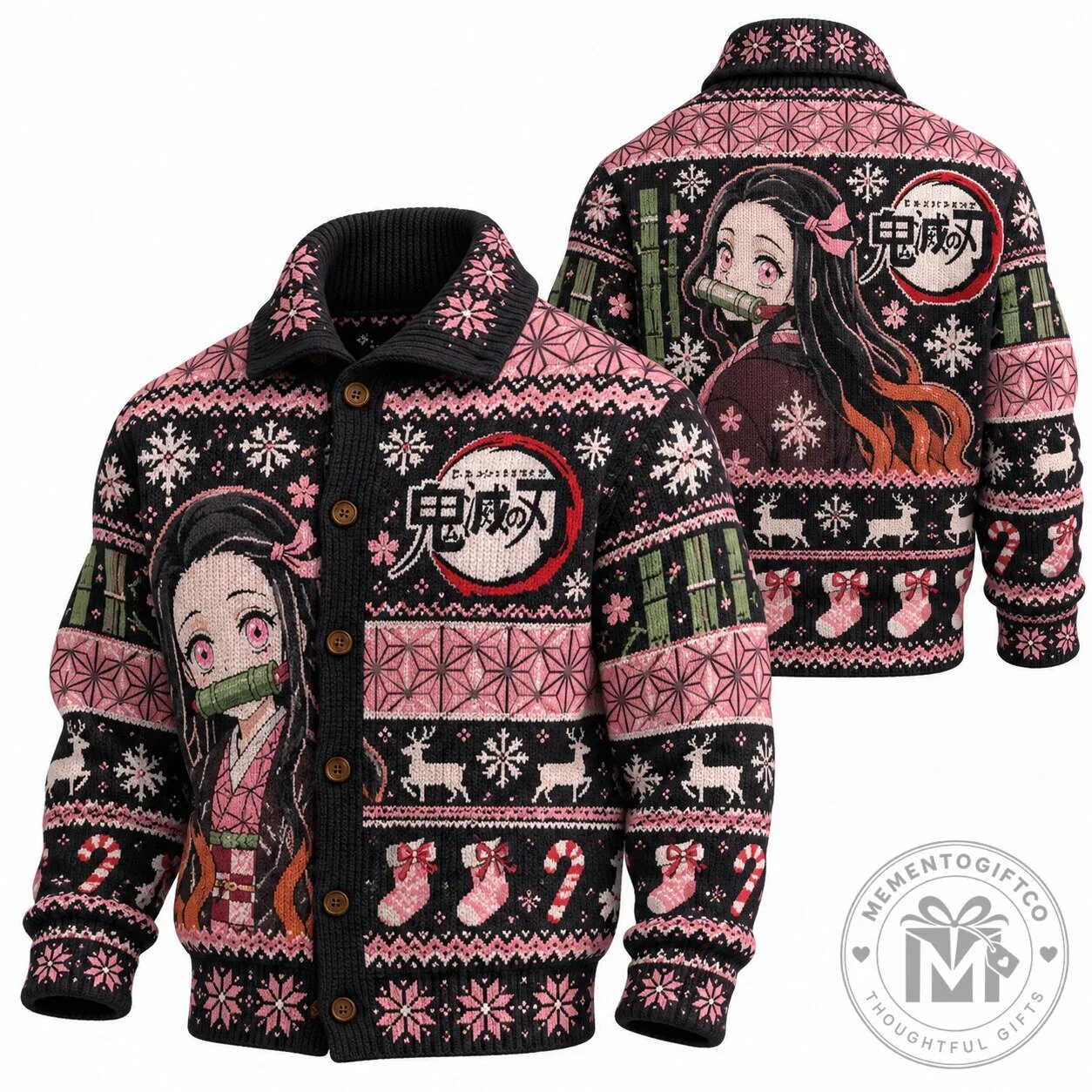 Nezuko Kamado Anime Cardigan for Christmas - Ugly Sweater from Demon Slayer Series