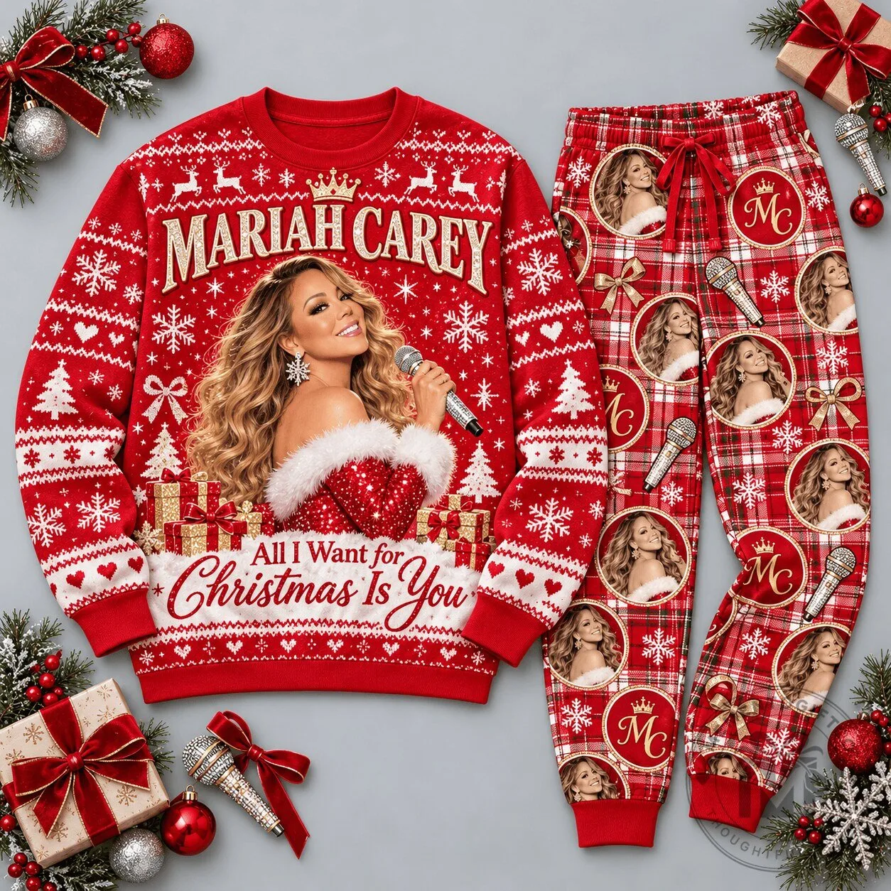 Mariah Carey All I Want for Christmas Is You Festive Red Pajamas Set