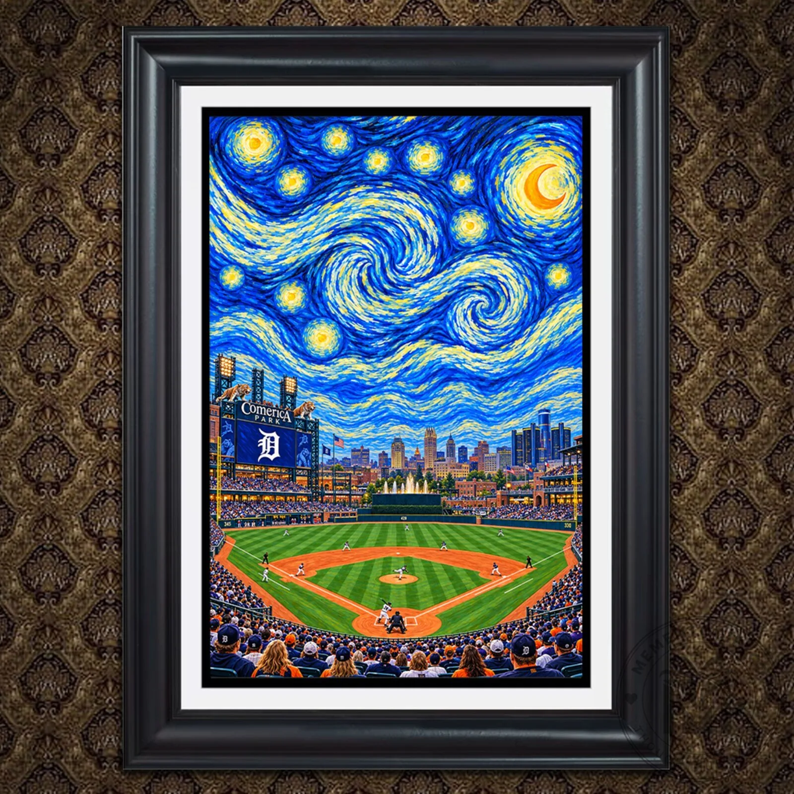 Detroit Tigers Comerica Park Starry Night Van Gogh Style Baseball Stadium Wall Art
