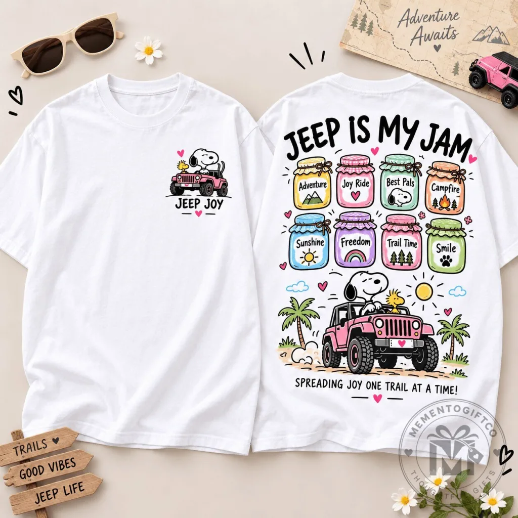 Snoopy Jeep Is My Jam Adventure Cartoon White T-Shirt Snoopy Jeep Is My Jam Adventure Cartoon White T-Shirt