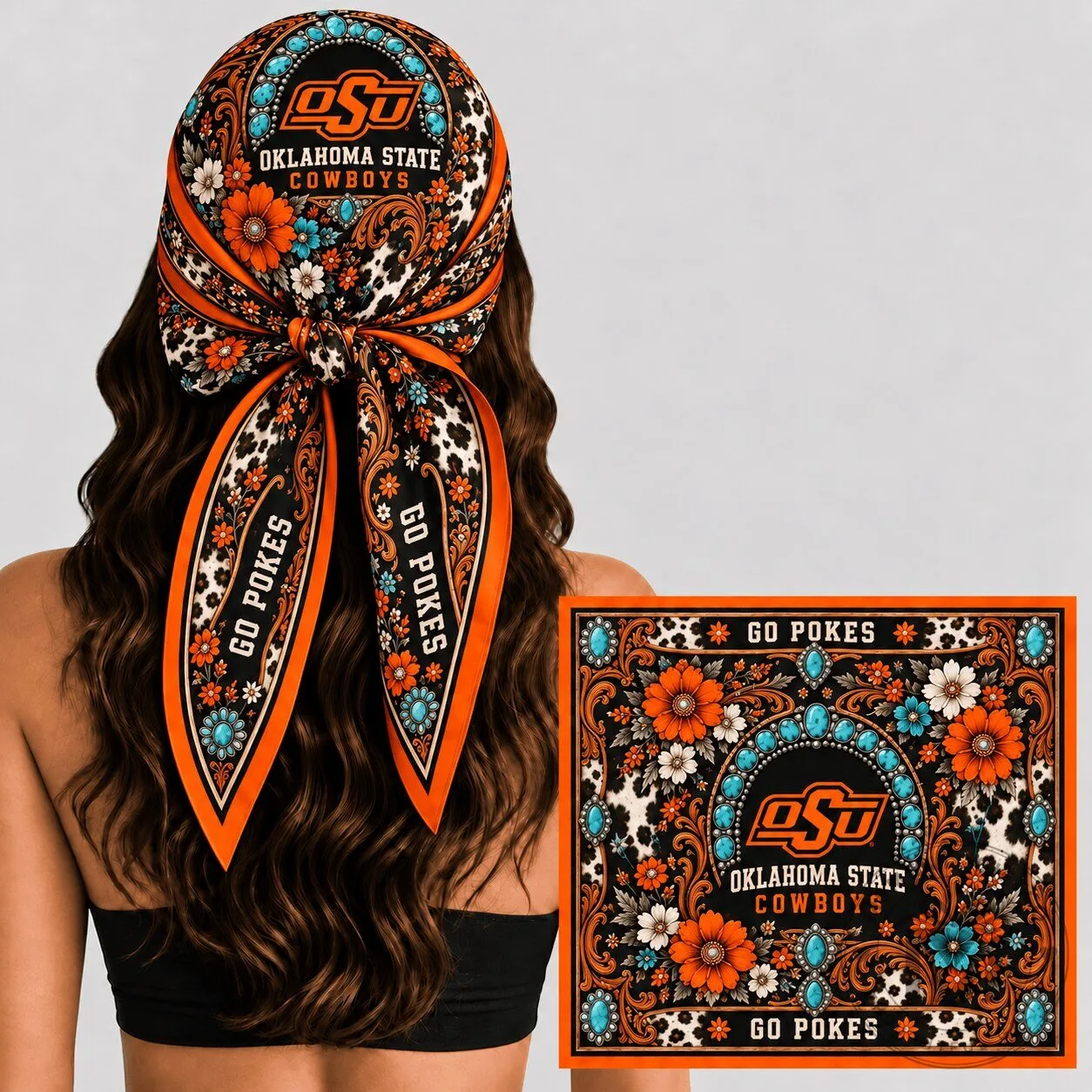 Oklahoma State Cowboys Western Boho Floral Go Pokes Bandana Scarf