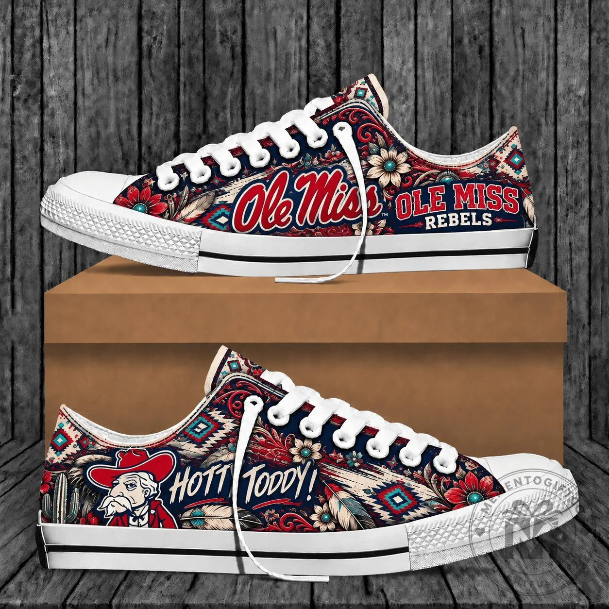 Ole Miss Rebels Western Boho Pattern Low Top Canvas Shoes