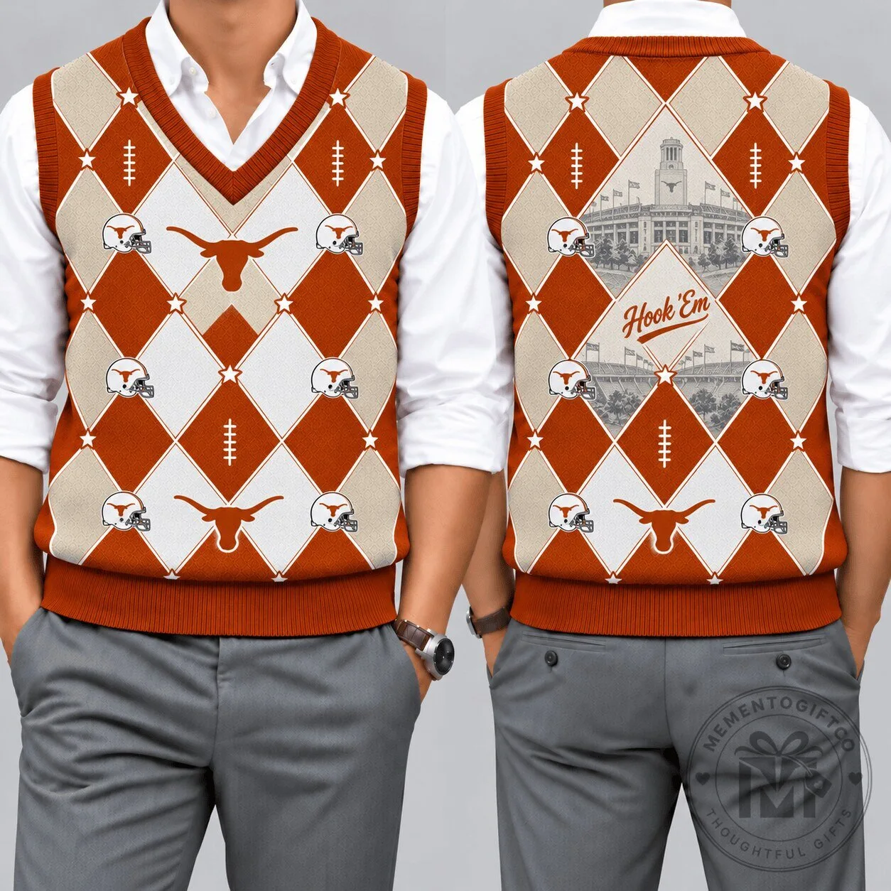 Texas Longhorns Football Team Argyle V-Neck Sleeveless Knit Vest