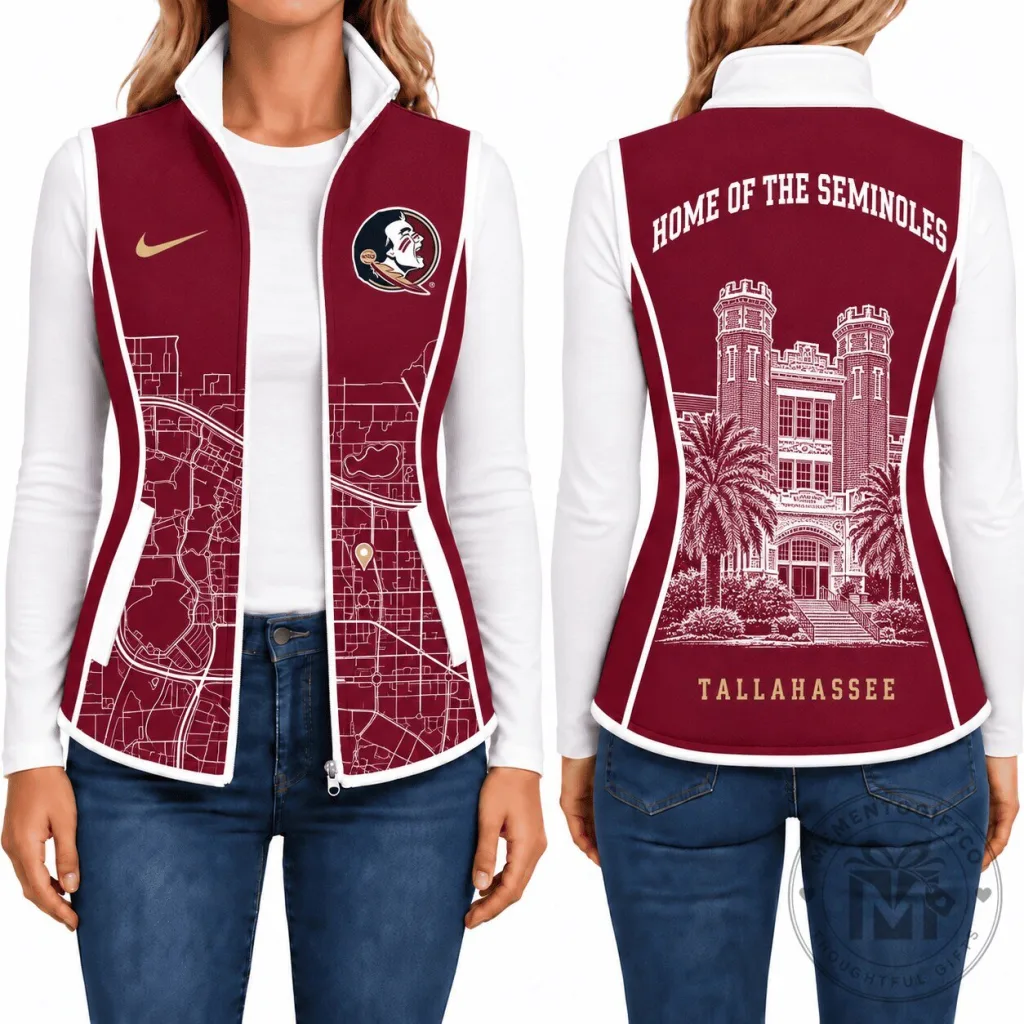 Florida State Seminoles Women's Full-Zip Vest Jacket with Tallahassee Map Florida State Seminoles Women's Full-Zip Vest Jacket with Tallahassee Map