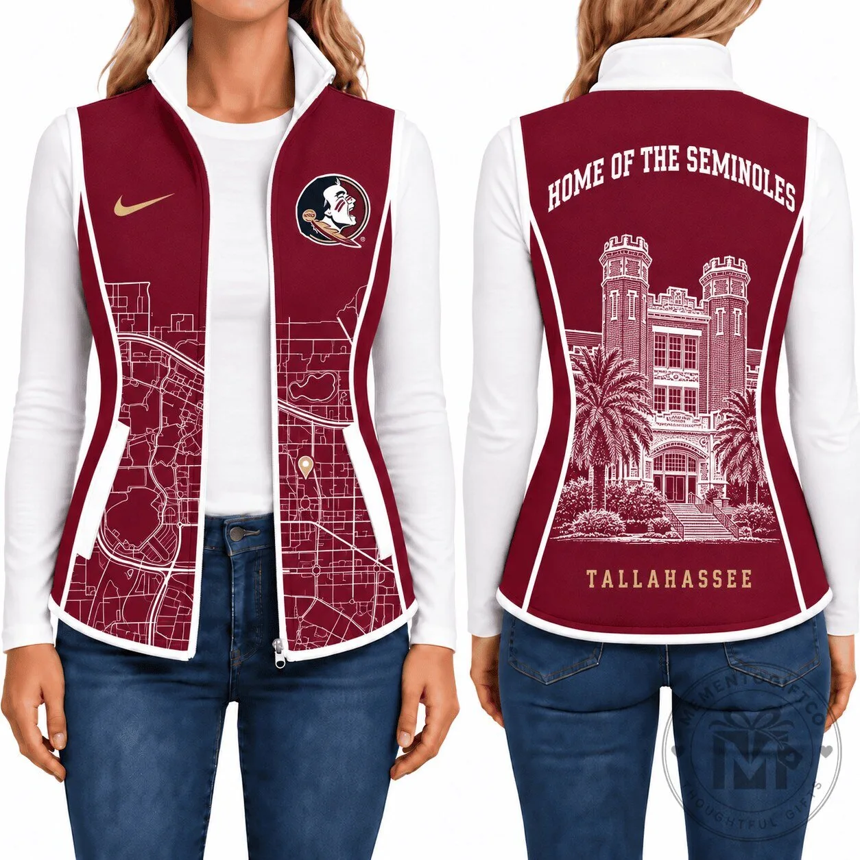 Florida State Seminoles Women's Full-Zip Vest Jacket with Tallahassee Map