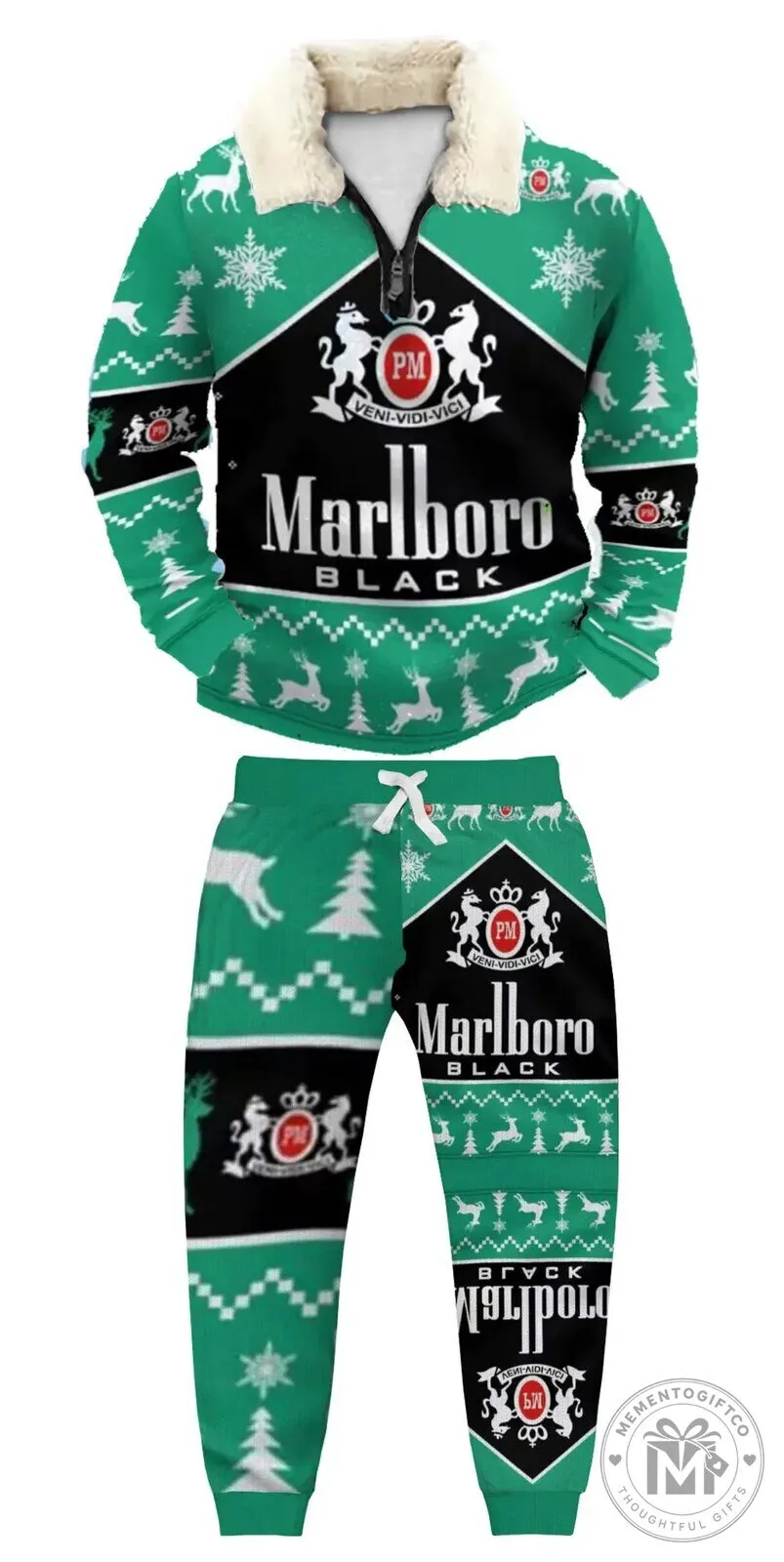 Marlboro Black Christmas Ugly Sweater Quarter Zip Sweatshirt